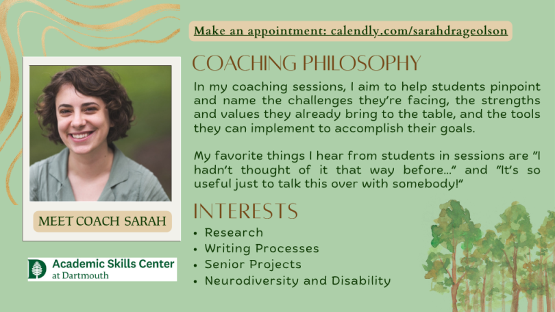 Image of Sarah Olson, academic coach in the Academic Skills Center