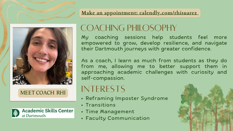 Image of Rhi Suarez, an academic coach in the Academic Skills Center 