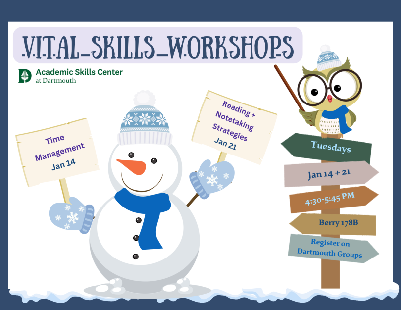 Vital Skills Workshop Series with wise owl and snowman
