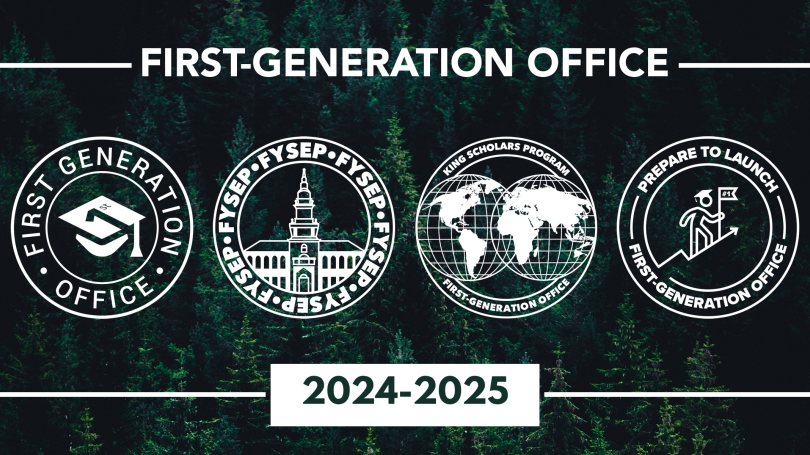 An overview of four logos reflected by the First Generation, including the FYSEP, King Scholars, and Prepare to Launch departments above the current period, "2024 to 2025"