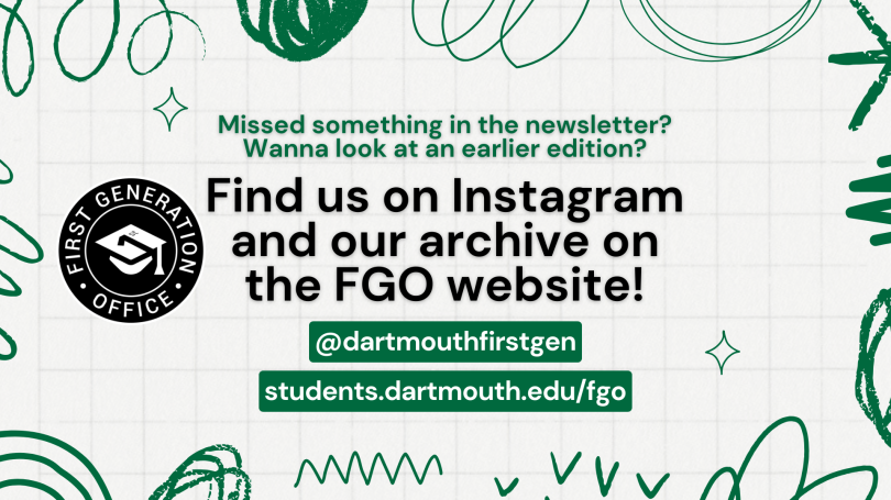 An ad used as a First Generation Office update: If you missed something in our newsletter, find all the latest info on our FGO Instagram or website