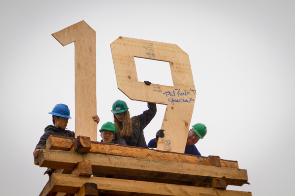 the construction of the Homecoming bonfire