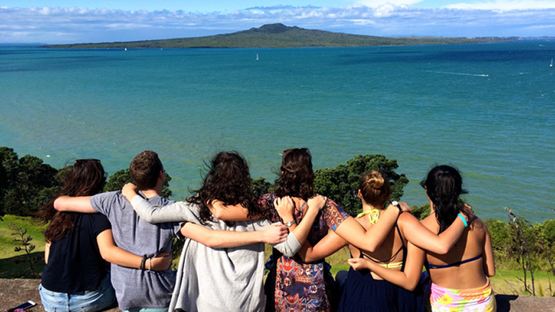 Students look out over the ocean.