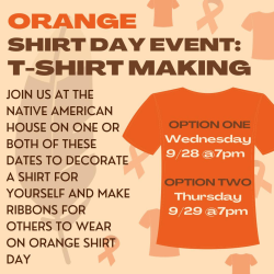 orange tshirt in background of flyer