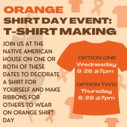 Orange Shirt Making Workshop orange tshirt in background of flyer