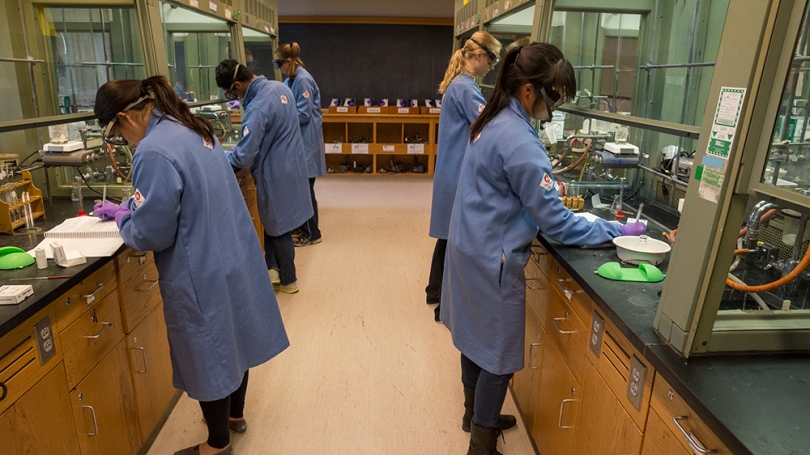 Students in the Women in Science program in the lab.
