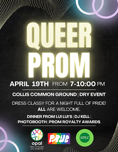 Queer Prom 2025, Black background featuring neon writing 