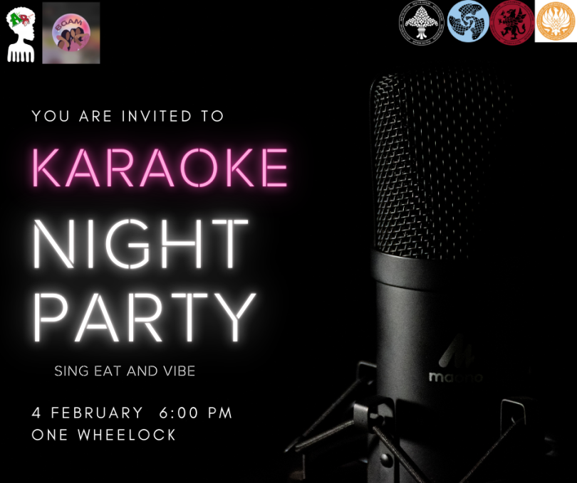 Flyer promoting a karaoke night with a bold title that says 'Karaoke Night!' A close-up image of a microphone is featured prominently, including neon lights