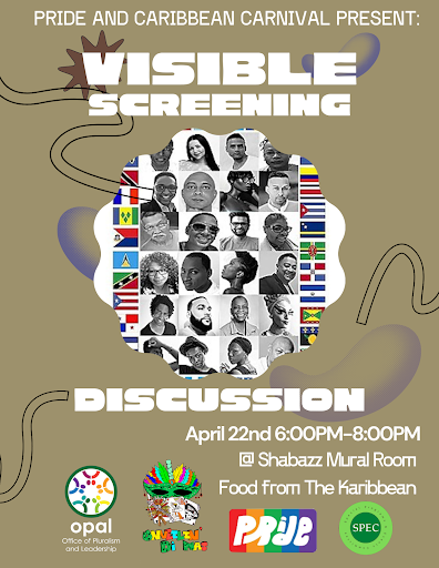 Visible Screening by Max Arthur Mantle, screening with Pride 2025, featuring brown background and caribbean flags and community members