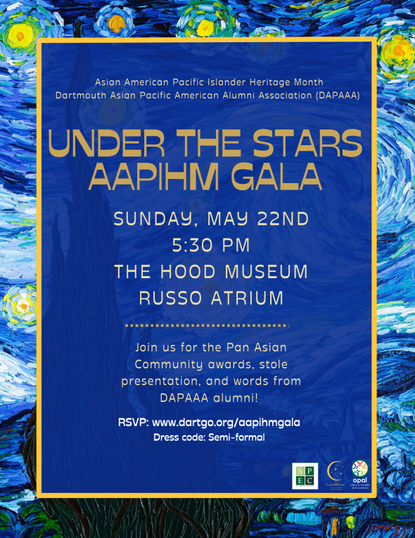 Under the Stars flyer. Text with a portion of Van Gogh's Starry Night as the background