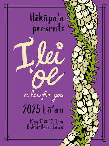 Hokūpaʻa - Lū'au purple flyer with Lei's hanging annual Lǔ'au