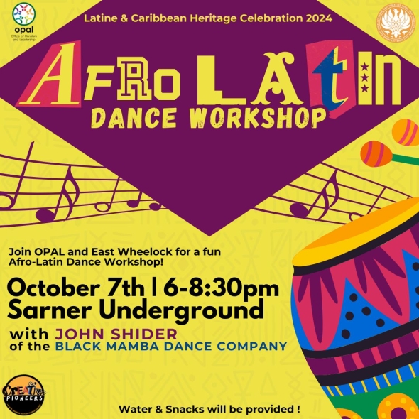 afrolatin dance workshop with john shider on oct 7th in sarner 