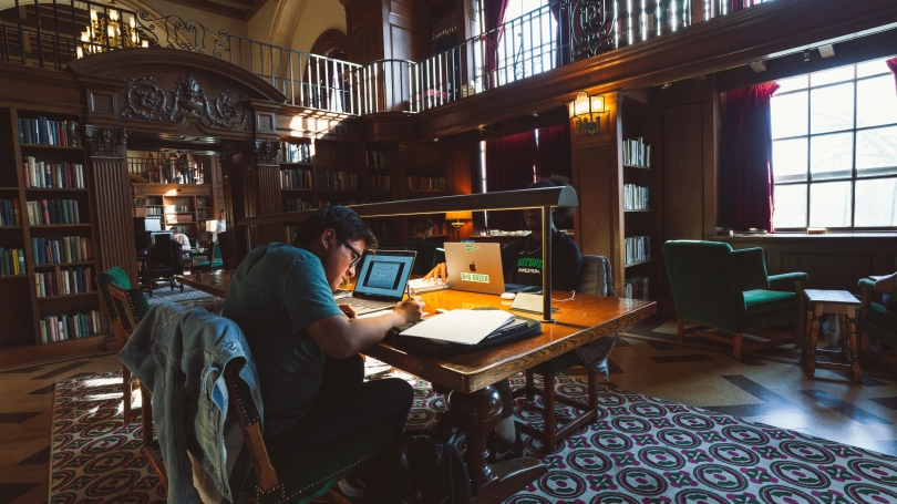 Students studying in the Tower room