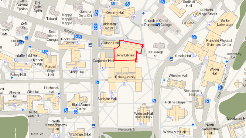 Image of the campus map with Berry highlighted in Red