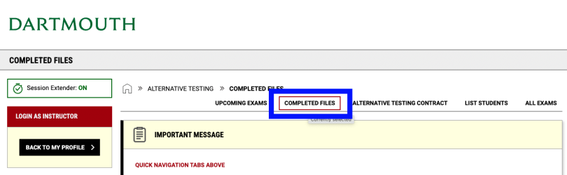 screenshot highlighting the "Completed Files" tab near the top of the window