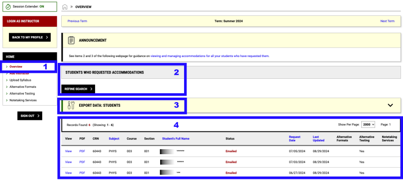 screenshot showing the overview page and where to find various features