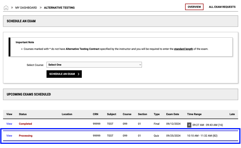 screenshot highlighting the location of the view link 