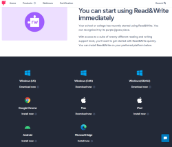 screen capture of Read and Write download page