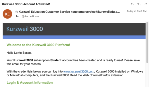 a partial screenshot of the welcome email from Kurzweil