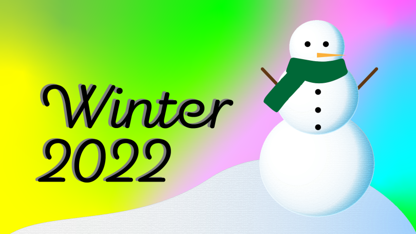 Winter 2022 with snowman and aurora sky