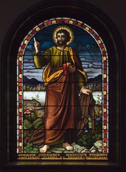 A stained glass window from Rollins Chapel.