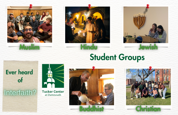 Pictures of Tucker Center Student Groups, including Muslim, Hindu, Jewish, Buddhist, and Christian.