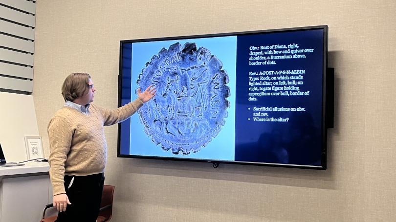 Hanlon Scholar, Gideon Gruel shares his research on Roman Coins