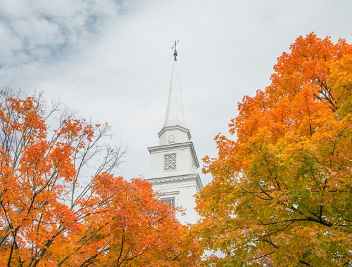 Baker Tower and fall foliage.