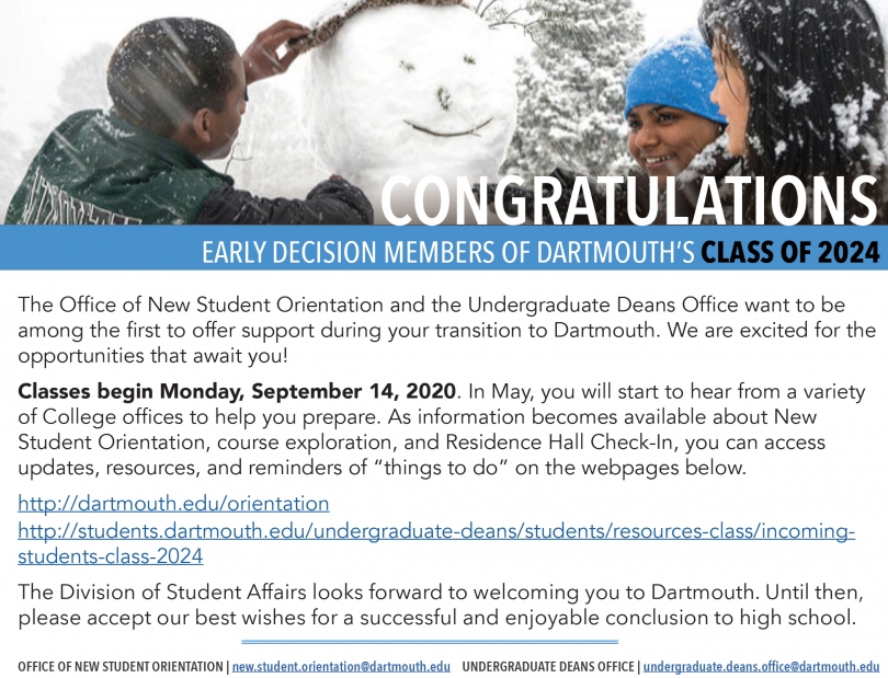 Class of 2024 Early Decision Postcard Class of 2024 Early Decision Postcard