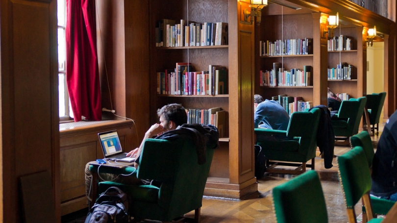 Students studying in the Tower Room in Baker-Berry LIbrary.